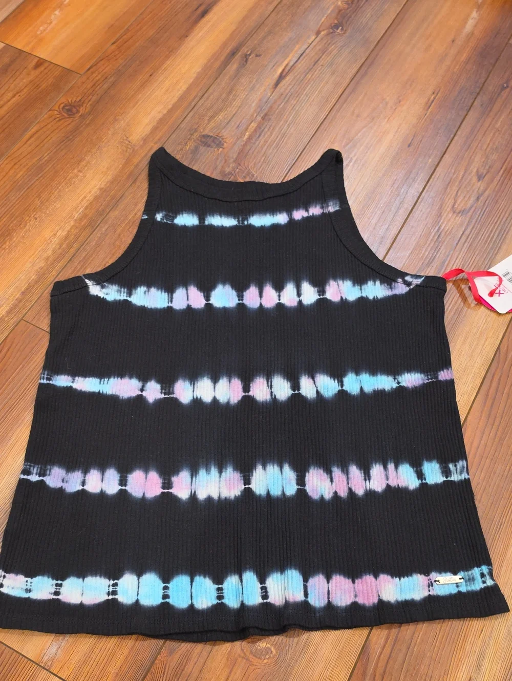 🆕 Justice Black Ribbed Tank with Pastel Tie-Dye Stripes